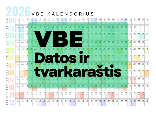 2026 Metų VBE (valstybinių brandos egzaminų) datos ir tvarkaraščiai
